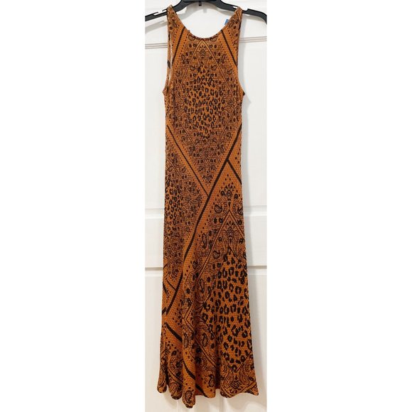 FARM RIO for Anthropologie Waffle Knit Alyse Midi Dress Orange Black Brown Small - Picture 3 of 11